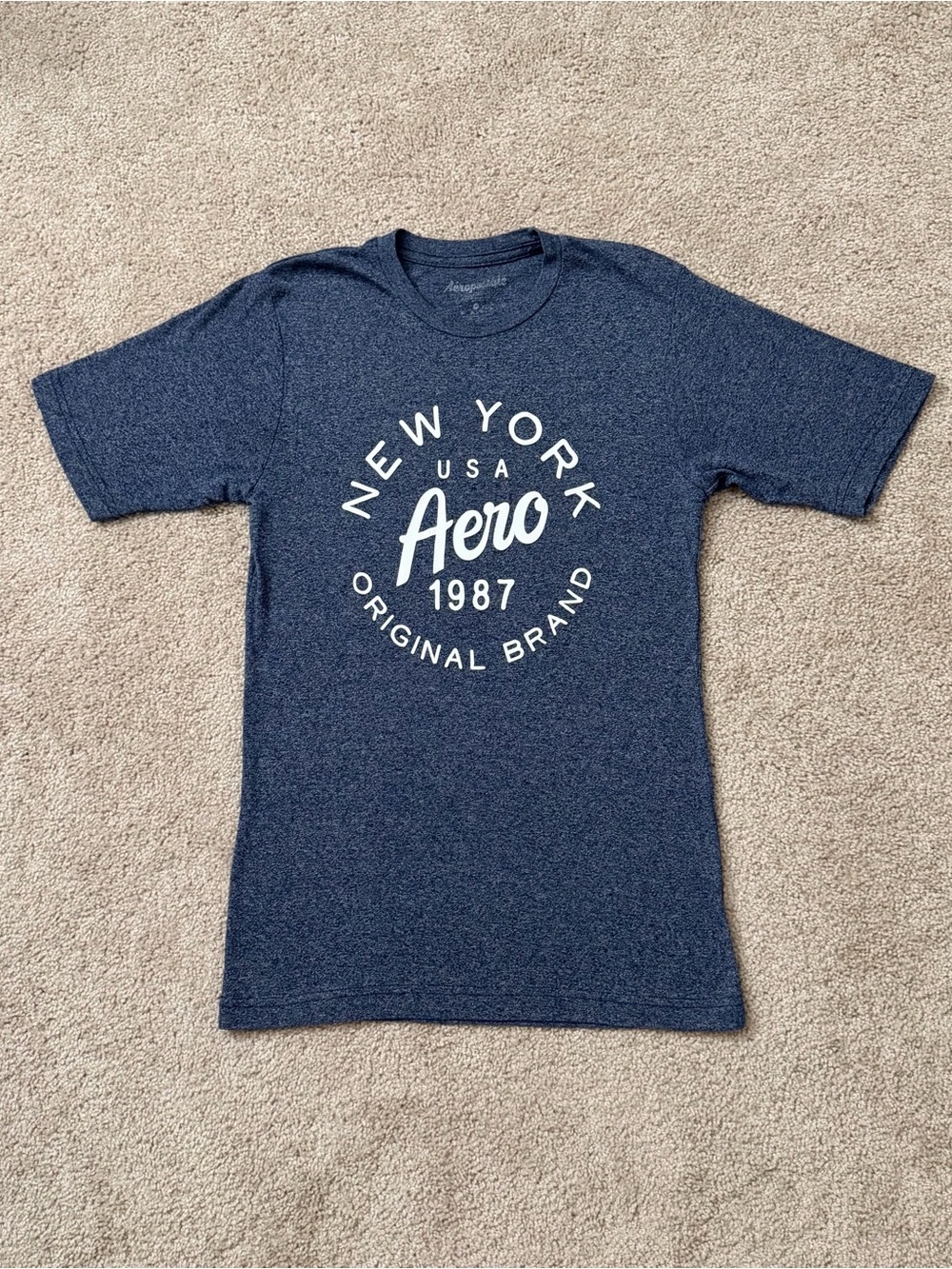 Aeropostale New York Aero 1987 Men's Crew Neck T-Shirt Navy Heather Size M